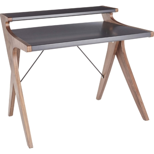 Archer Desk in Walnut Finish Wood with Grey Wood Top